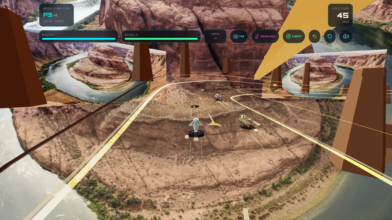 Naves de AeroRush compitiendo en el circuito Iron Canyon